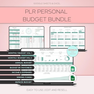 PLR Budget Bundle Beginner Budget System Debt Payoff Tracker ADHD-friendly Budget PLR Digital Products Budget Spreadsheet Personal Finance