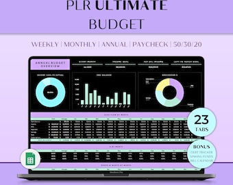 Ultimate Monthly Budget Spreadsheet Annual Budget Bill Tracker Debt Snowball Google Sheets Personal Finances Template PLR Digital Products