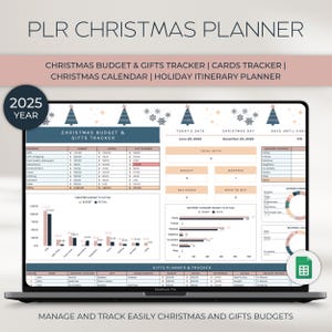 PLR 2025 kerstbudget spreadsheet, kerstcadeautracker, vakantieplanner, Google Spreadsheets-budget, kerstkaarttracker, kerstroute