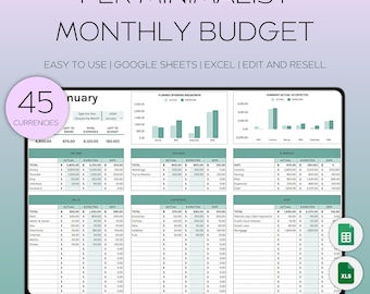Foglio di calcolo del budget mensile PLR, modelli di pianificatore di budget PLR, monitoraggio delle spese di Excel per la rivendita, budget di Google Sheet, monitoraggio delle fatture Excel, MRR