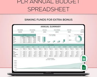 PLR Annual Budget Spreadsheet, Annual Finances, PLR Yearly Budget, Personal Finance Tracker, PLR Monthly Budget, Annual Budgeting Planner