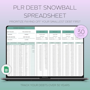 Calculadora de liquidación de deudas PLR para Hojas de cálculo de Google, Hoja de cálculo de bola de nieve de deudas, Rastreador de deudas, Productos digitales PLR, Rastreador de deudas de tarjetas de crédito