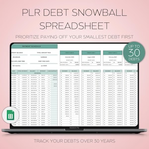 PLR schuldensneeuwbalsjabloon voor Google-spreadsheet, spreadsheet voor terugbetaling van leningen, tracker voor huisschuldafbetaling, creditcard Excel, lawinecalculator
