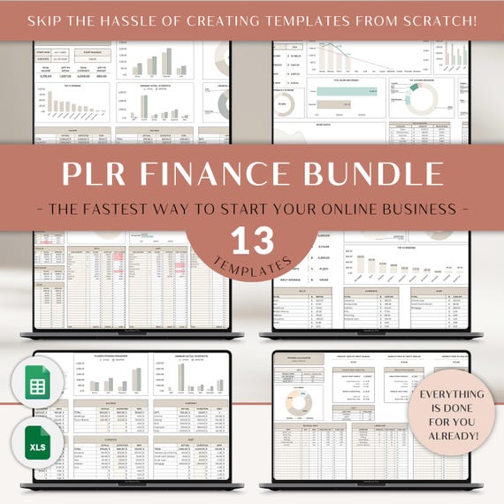 PLR Finance Bundle, Private Label Right, PLR Digital Product Spreadsheet, Small Business Budget, Done for You Bundle, Resell Finance Tracker