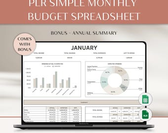 PLR Simple Monthly Budget Spreadsheet PLR Personal Finances Expense Tracker Google Sheets Excel Budget Biweekly Budget Budget Tracker