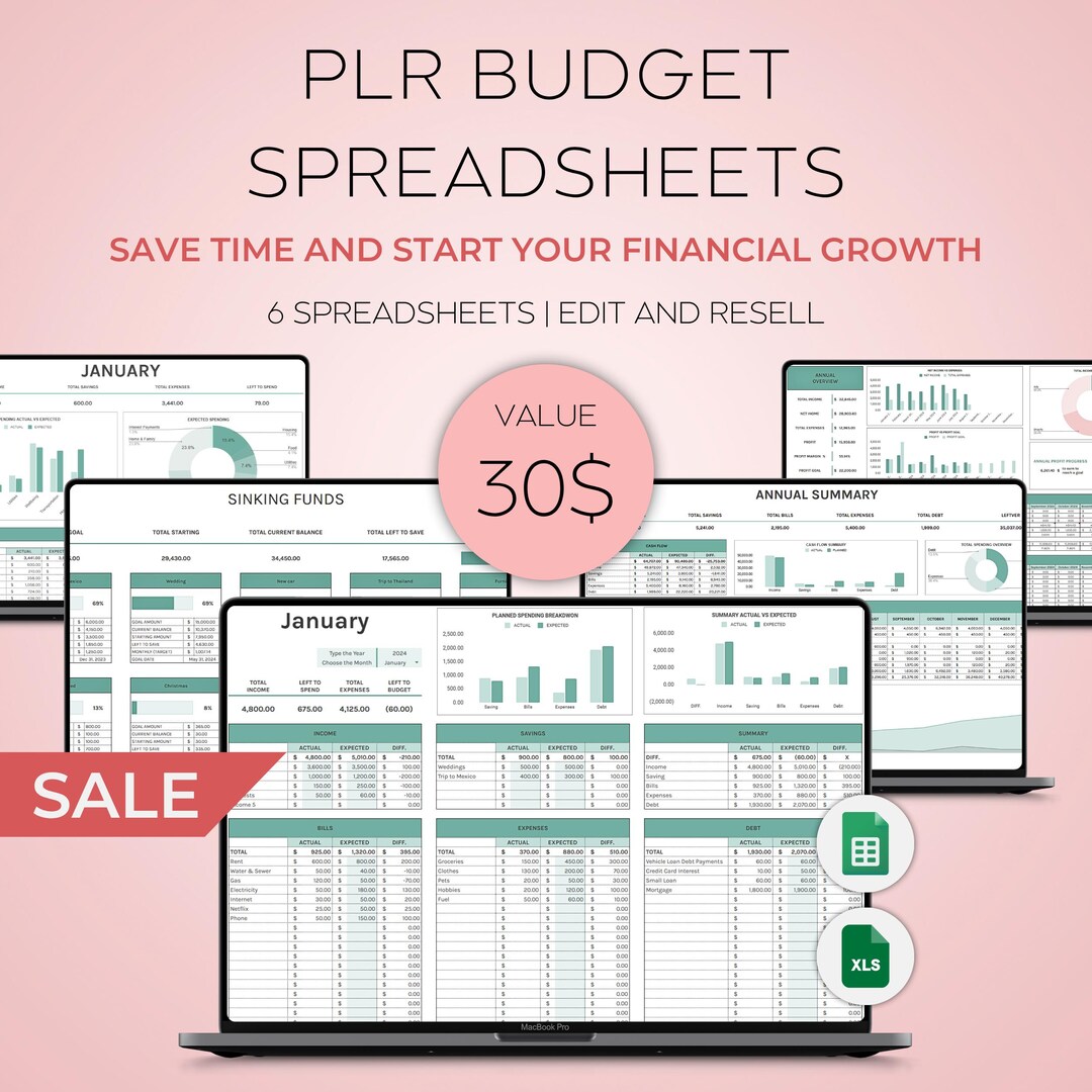 PLR Personal Budget Planner Bundle, Google Sheets Monthly Budget, PLR ...