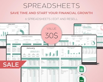 PLR-bundel voor een persoonlijk budgetplanner, maandelijks budget in Google Sheets, PLR-sjabloon, kant-en-klaar budgetspreadsheet voor wederverkoop, budgetplanner voor kleine bedrijven, Excel-planner