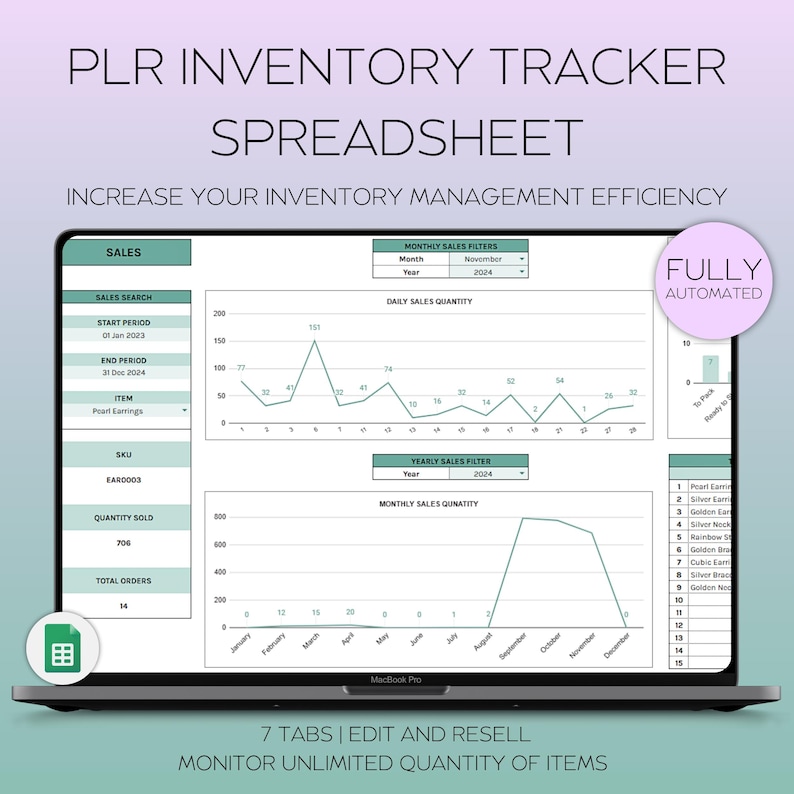 PLR Inventory Tracker Spreadsheet Small Business, Google Sheets ...