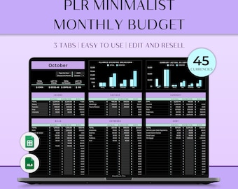 PLR Budget Spreadsheet, Easy Budget Excel, Resell Expense Tracker, Google Sheet Budget, Dark Mode, Budgeting for Beginner, Income Planner
