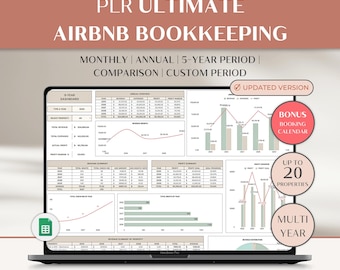 Hoja de cálculo de contabilidad inmobiliaria definitiva de PLR, plantilla de reservas de Airbnb, hojas de cálculo de Google para administración de propiedades, plantilla de gastos de alquiler, reservas