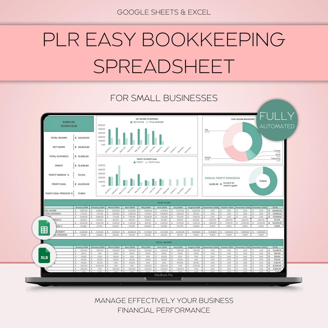 PLR Small Business Expense Tracker Easy Bookkeeping Spreadsheet Excel ...