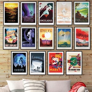 Lot d'affiches vintage de la NASA | Art mural science-fiction voyage spatial | Affiches rétro futurisme | Téléchargement numérique