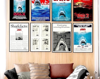 JAWS Movie Poster Set of 8, 300DPI Retro Shark Film Prints (Digital Download)