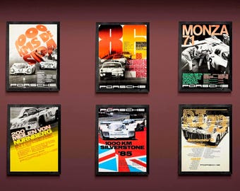 Vintage Porsche Racing Poster Set of 6, 300DPI Motorsport Prints (Digital Download)