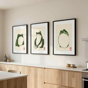 Japanese Frog Wall Art Set, Watercolor Zen Prints (Digital Download)