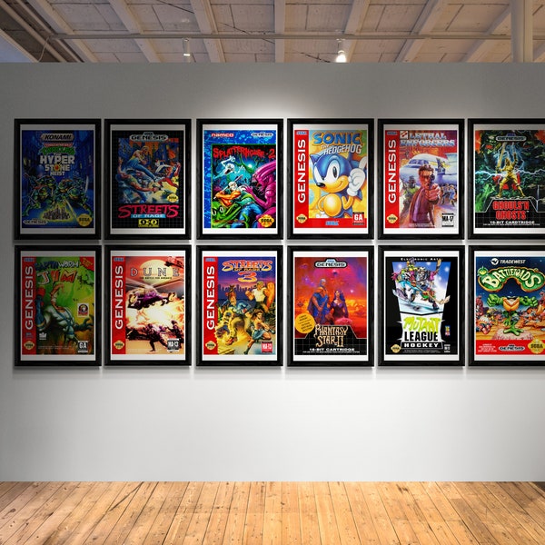 Paquete de carteles de juegos Sega Genesis de 12 en alta resolución. Carteles imprimibles digitales, carteles de juegos retro, arte de pared, pared de carteles, juegos retro