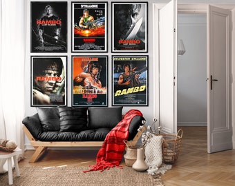 Collezione di poster di film Rambo di 10 rari ad alta risoluzione. Poster da 300 DPI, Silverster Stallone, Wall Art, Download istantaneo