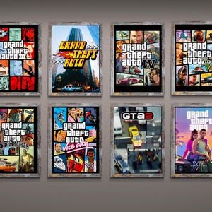 Auto thief Video Game Inspired Digital Posters | 8 File Collection | Gaming Wall Art