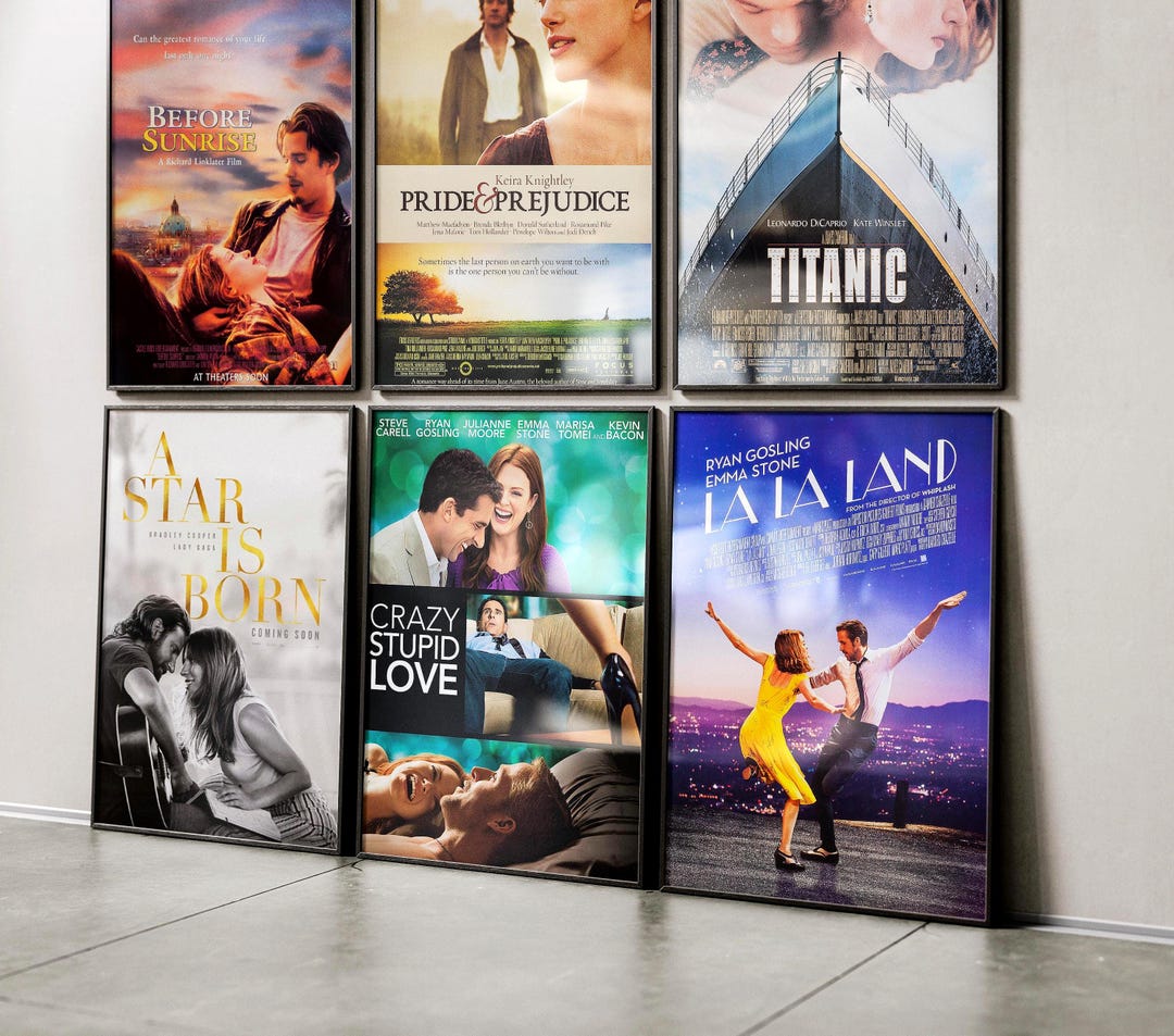 Romantic Movie Poster Set Bundle, 12 Iconic Film Prints, Home Theater — free download