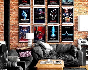 Set de 15 pósteres de películas de terror, láminas de películas de terror (descarga digital)