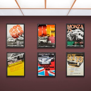 Pósters de carreras Porsche raros / 6 pósteres de automovilismo vintage / Impresiones originales de Porsche / Listo para imprimir en casa / 300 DPI / Descarga instantánea