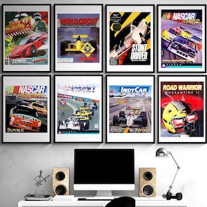 Retro PC Racing Game Posters, Nascar, Indycar, Formula 1 - Posters Bundle, Digital Download