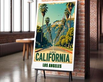 Retro Style Hollywood Print, California Travel Poster, Vintage Hollywood Wall Art (Digital Download)