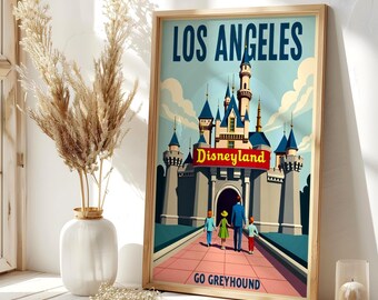 Retro Style Wall Art, Vintage Disneyland Poster, Retro Los Angeles Travel Print (Digital Download)