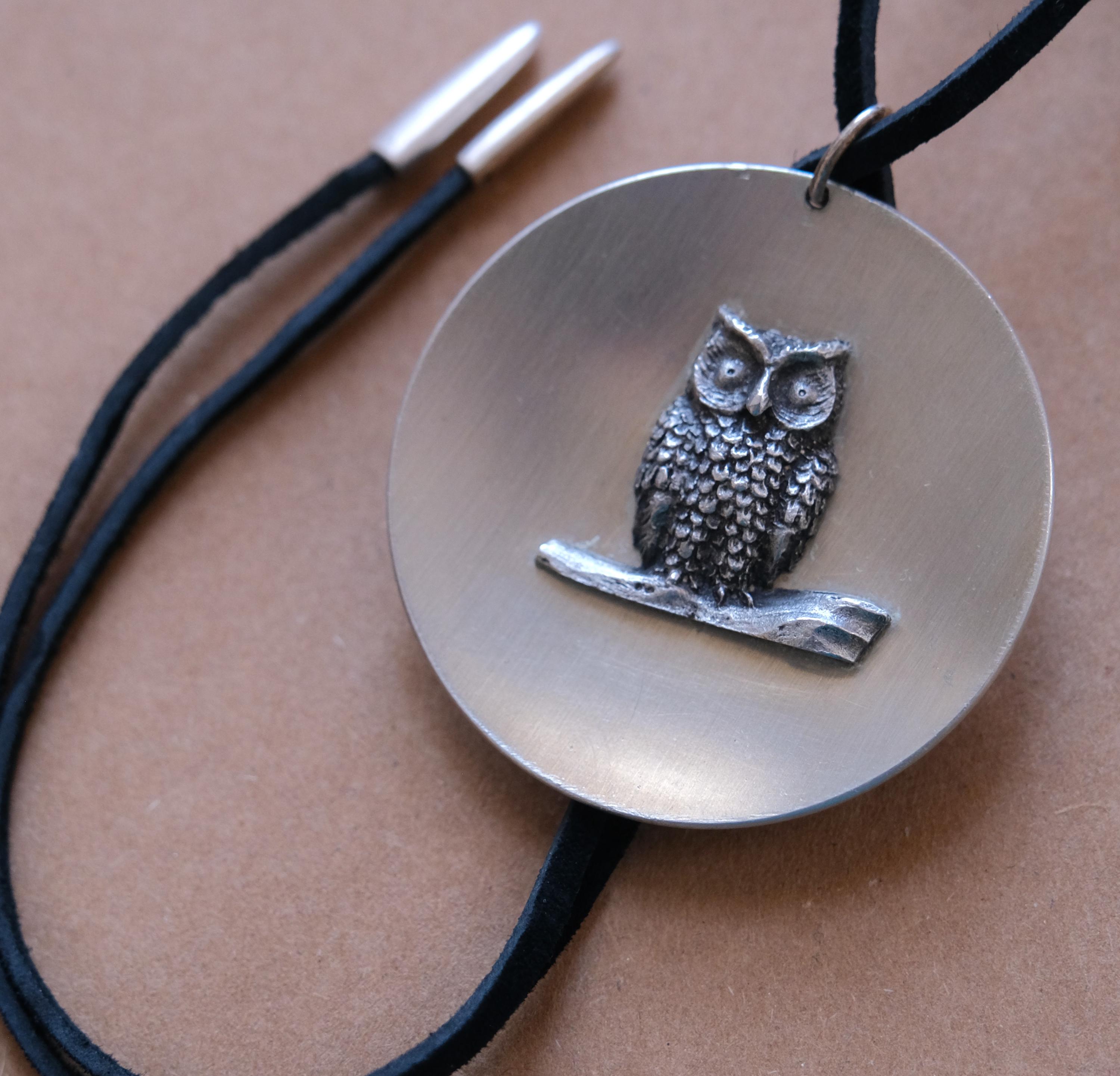 Bolo Tie Necklace with Vintage Owl Pendant