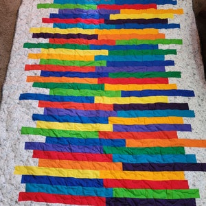 Handmade Rainbow Quilt  Primary Colors 74&quot;x 61&quot; Perfect Throw Size Lap Quilt