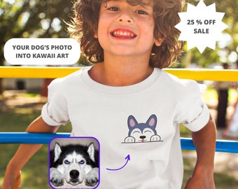 T-shirt pour chien personnalisé pour enfants, chemise pour enfants personnalisée, cadeau pour les amoureux des chiens, chemise pour animaux de compagnie personnalisée, chemise aux couleurs confort personnalisées avec Kawaii Dog Art