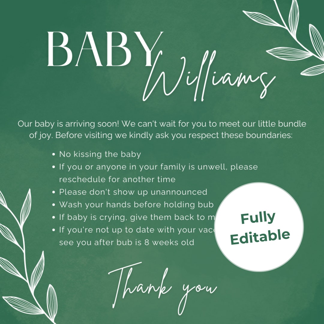 Newborn Baby Rules Template, Botanical Green Floral, No Vax No Visit Newborn Baby Rules Template, Botanical Green Floral, No Vax No Visit