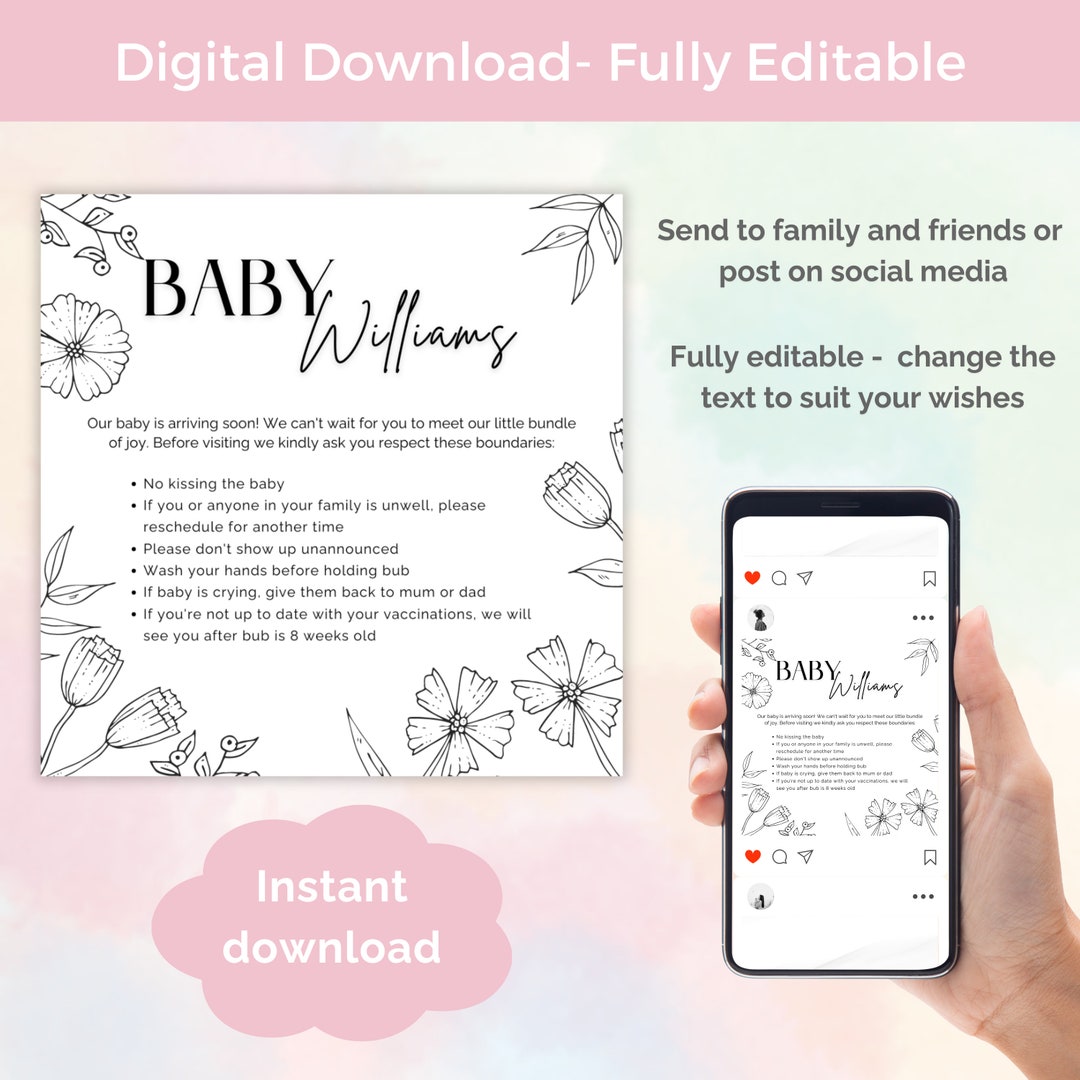 Newborn Rules.pdf Minimalist Floral Newborn Baby Rules Template, No Vax No Visit, Baby ...