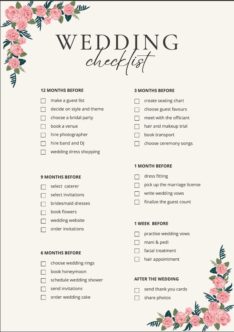 Wedding Checklist Easy Printable Download Planner Bride Etsy