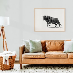 Black and White Photograph &quot;Wild Moose&quot; – Bull in Motion – Dynamic and Minimalist Wall Art