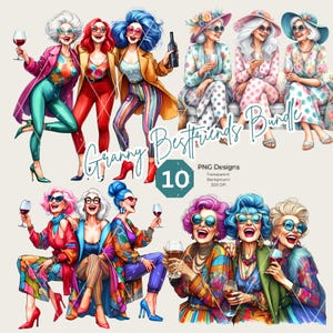 grappige oude dames die wijn drinken clipart, kleurrijke coole oma-bundel png, grillige gelukkige senior beste vriend clipart, oma wijn clipart