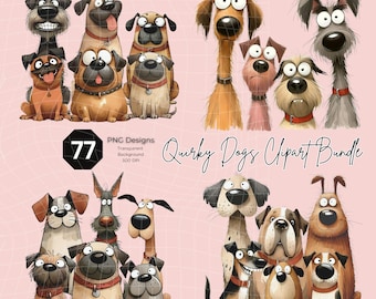 Quirky Dog Clipart Bundle: Funny Cartoon PNGs (Digital Download