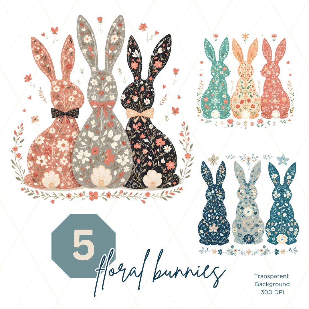Watercolor Floral Bunny Clipart: Easter Rabbit PNG (digital Download ...
