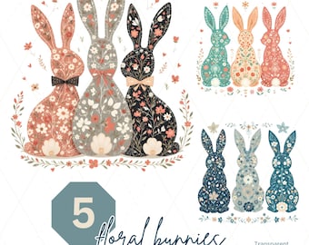 Watercolor Floral Bunny Clipart: Easter Rabbit PNG (Digital Download)
