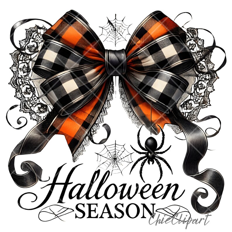 Retro Halloween Coquette Bow PNG, Cute Spooky Clip Art (digital ...