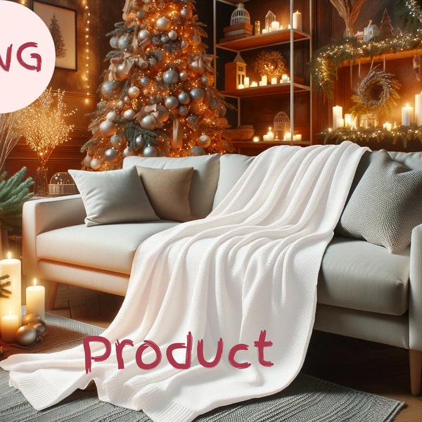 Blanket Mockup - Christmas Sherpa Blanket Mockup for Canva - Throw Blanket Mockup - Plus Bonus! Complimentary Sherpa Blanket Mockup - PNG