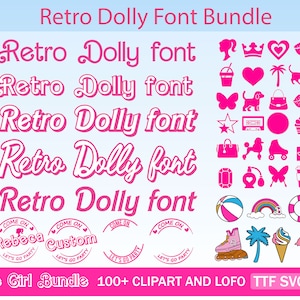 5 Dolly Font Bundle TTF, SVG, Plus 100 Clipart, Digital Download, Malibu Svg, Png, Sublimation files, Ready to use, Best font bundle