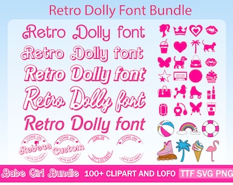 5 Dolly Font Bundle TTF, SVG, Plus 100 Clipart, Digital Download, Malibu Svg, Png, Sublimation files, Ready to use, Best font bundle