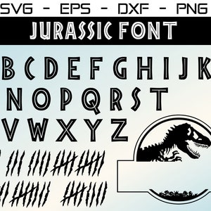 Dino Font file Svg, TTF Installa lettere e numeri dell'alfabeto Jurrasick Dxf Eps Png Clipart, vettore, File di taglio Cricut