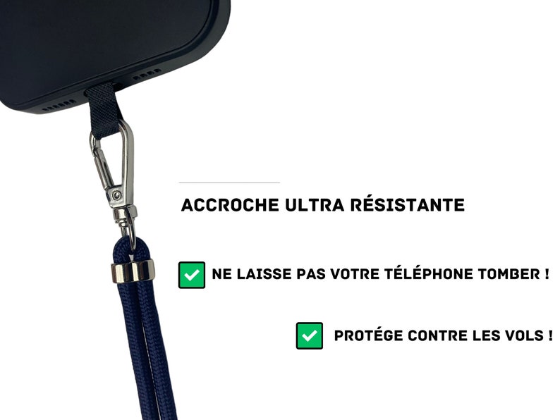 Bleu marine Cordon, lanière pour téléphone portable universel ultra résistant image 5