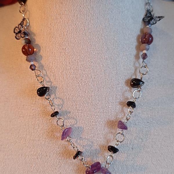 Necklace, Pearl Necklace, Crystal Necklace with Amethysts grunge necklace, choker, fairycore choker, gothic choker, gothic jewelry Aesthetic