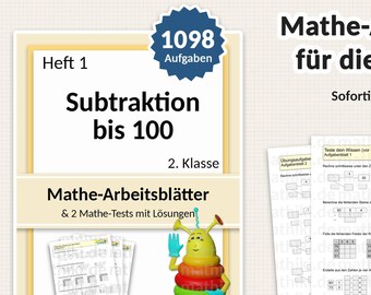 2nd Grade Math Worksheets and Interactive PDFs with Instructions and Solutions | including math test | Subtraction up to 100 | 1098 tasks