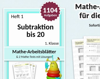 1st Grade Math Worksheets and Interactive PDFs with Instructions and Solutions | including math test | Subtraction up to 20 | 1140 tasks