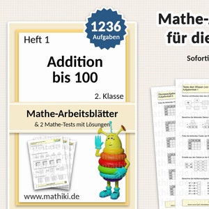 2. Klasse Mathe Arbeitsblätter und interaktive PDFs mit Anleitung und Lösungen | inkl. Mathe-Test | Addition bis 100 | 1236 Aufgaben