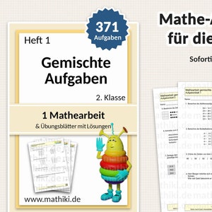 2. Klasse Mathe Arbeit und interaktive PDFs mit Übungsblättern und Lösung | Anleitung zu Übungen | Gemischte Aufgaben bis 100 | 371 Aufgaben